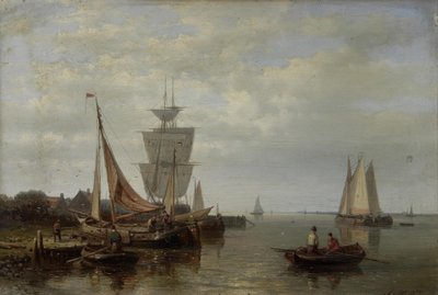 Bateaux de pêche approchant une rive en calme - Abraham Hulk